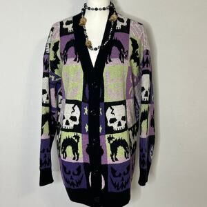 Halloween Cardigan Sweater Skull Pumpkin Spider Goth Pastel S